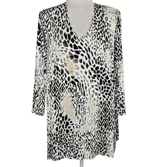 Chico's EUC Leopard elbow sleeve v-neck top 16 XL white black beige - Picture 1 of 17